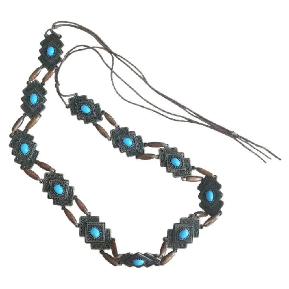 Faux‎ Turquoise And Copper Belt With Beads Southwestern Western Bohemian